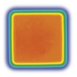 Rectangular spot for welding application from an OTS optic shown as a heatmap by Laserline diode lasers