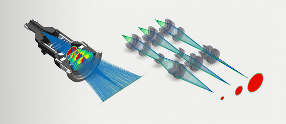 Graphic showing OTZ Zoom optic's spot size flexibility, adapting to different workpiece geometries by Laserline diode lasers