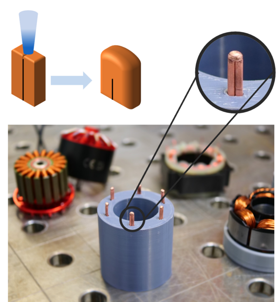 Copper pins sample conntected with pin-to-pin connection method with blue laser by Laserline diode lasers