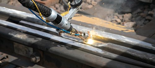 Railway line with a gap in the metal repaired with laser-based additive welding by Laserline diode lasers