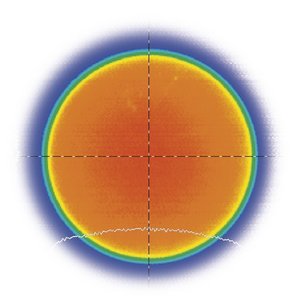 Round spot for welding application from an OTS optic shown as a heatmap by Laserline diode lasers