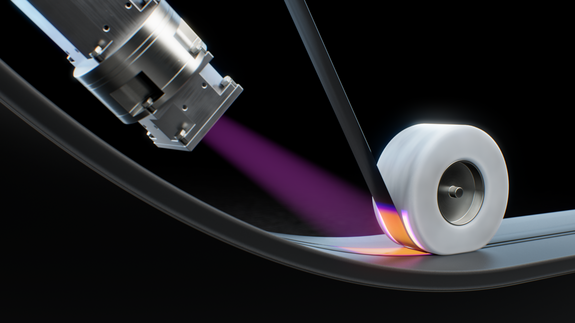 Process of automated tape laying and winding with a purple laser beam by Laserline diode lasers