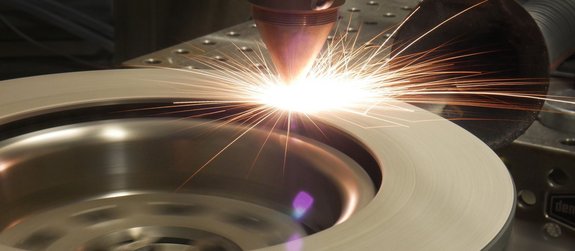 Brake disc in process of laser cladding by Laserline diode lasers